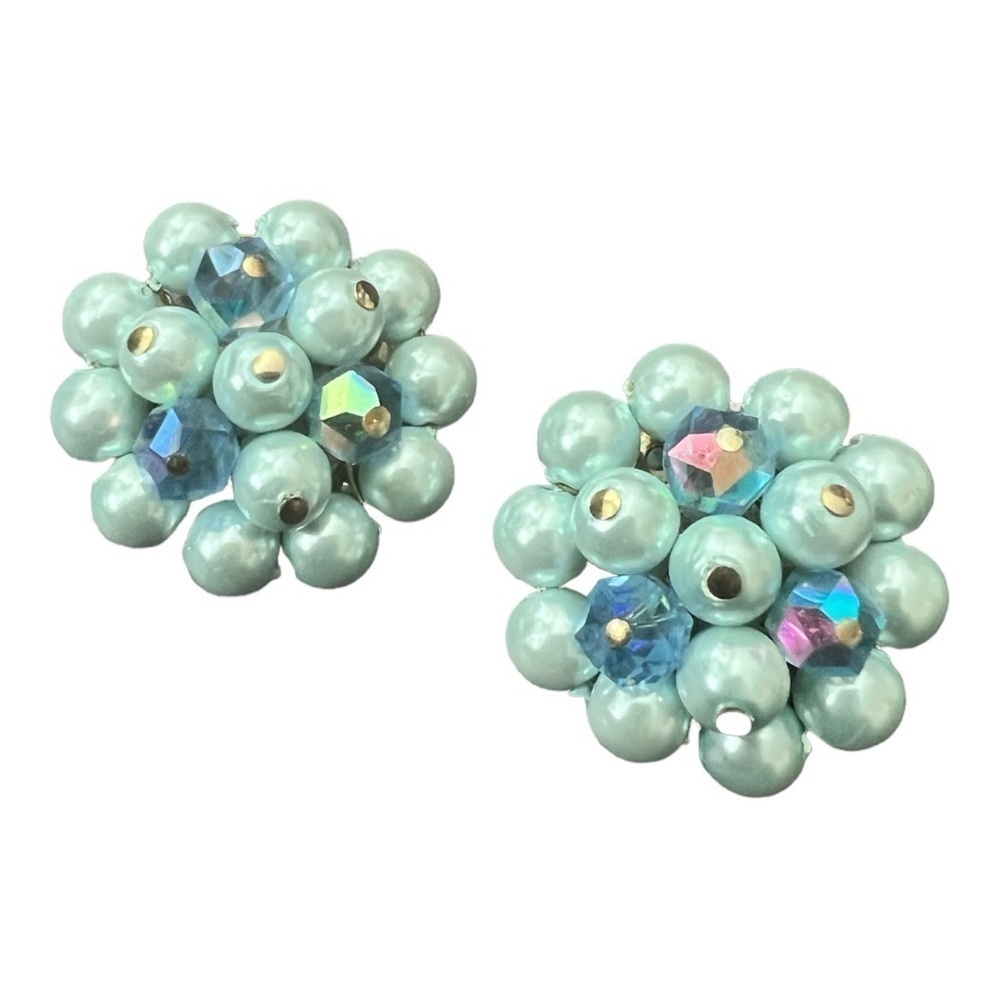 Vintage Signed Laguna Earrings Late 50s/ Early 60s. Blue AB